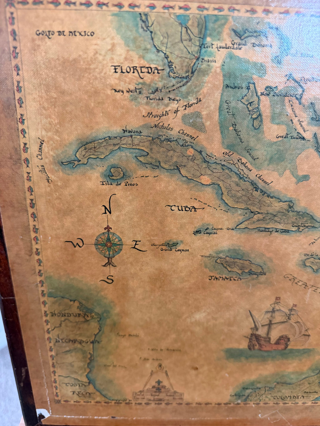 Lot 1005: Hand Lettered Decorative Map, West Indies and the Caribbean, Signed, Framed, 21 x 15 in