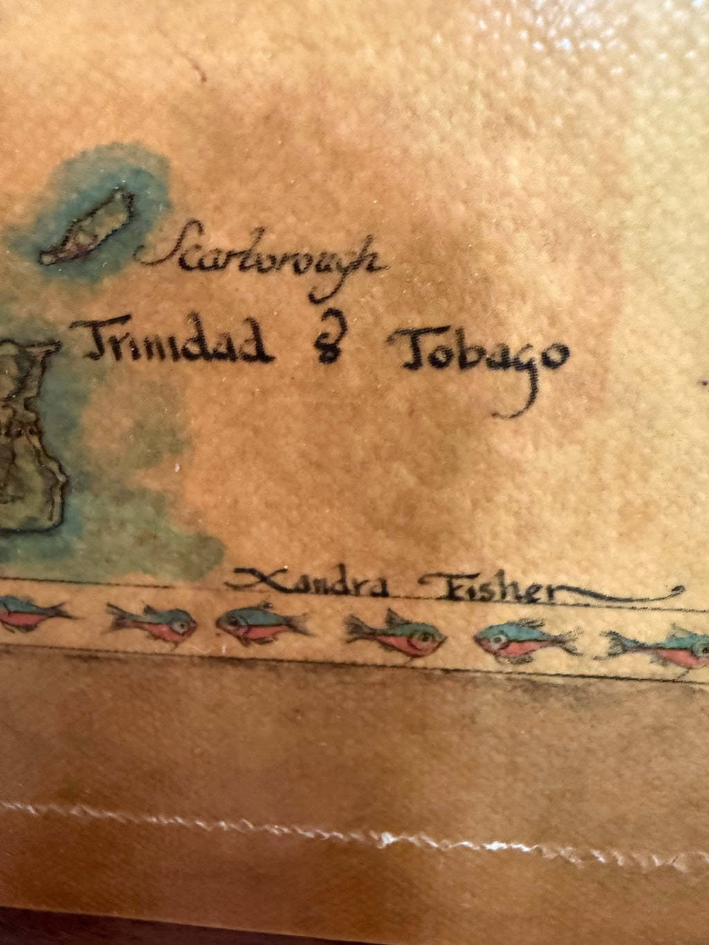 Lot 1005: Hand Lettered Decorative Map, West Indies and the Caribbean, Signed, Framed, 21 x 15 in