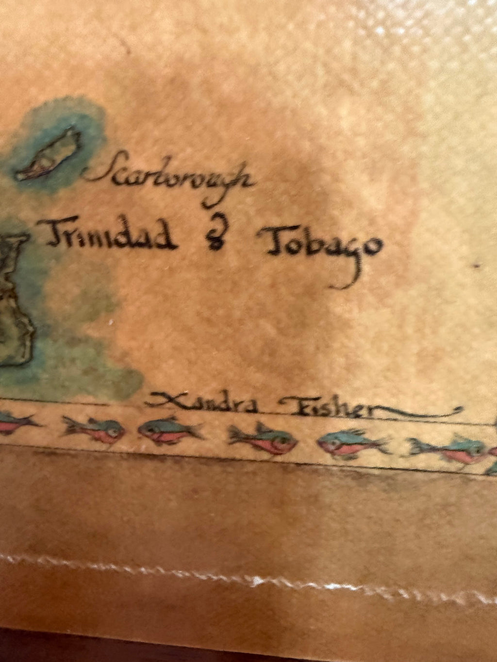 Lot 1005: Hand Lettered Decorative Map, West Indies and the Caribbean, Signed, Framed, 21 x 15 in