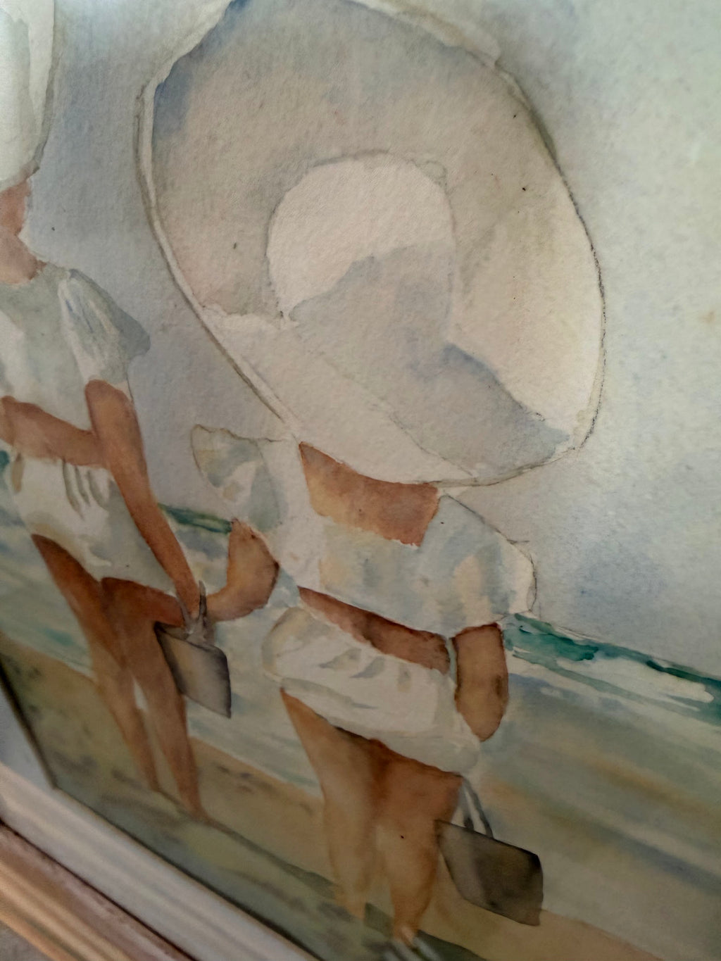 Jeanne Robertson HWS Original Watercolor, Two Girls on the Beach, Framed, 17 x 22 in