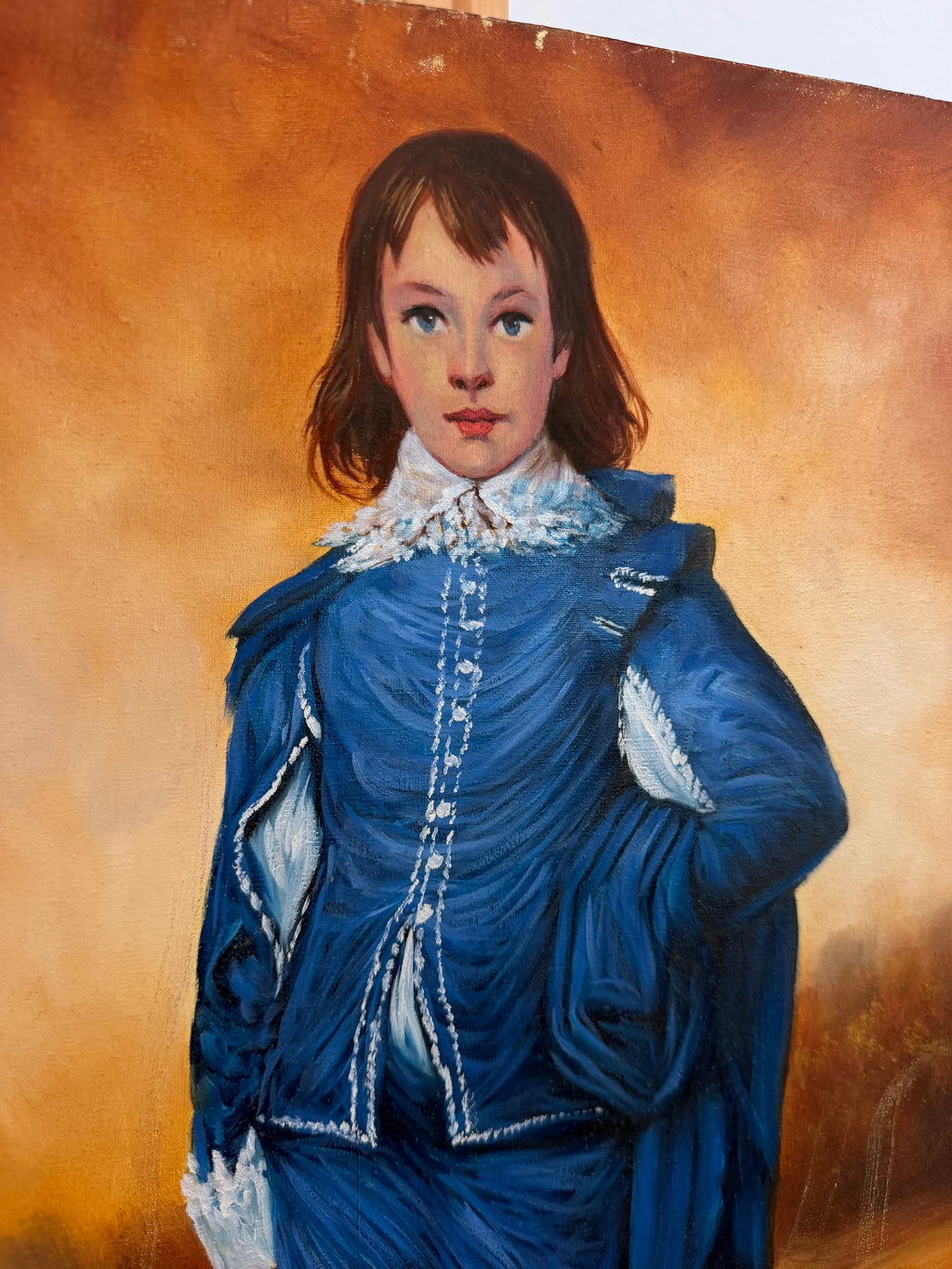 Blue Boy Oil Painting After Gainsborough, Signed, Unframed Canvas, 20 x 24 in