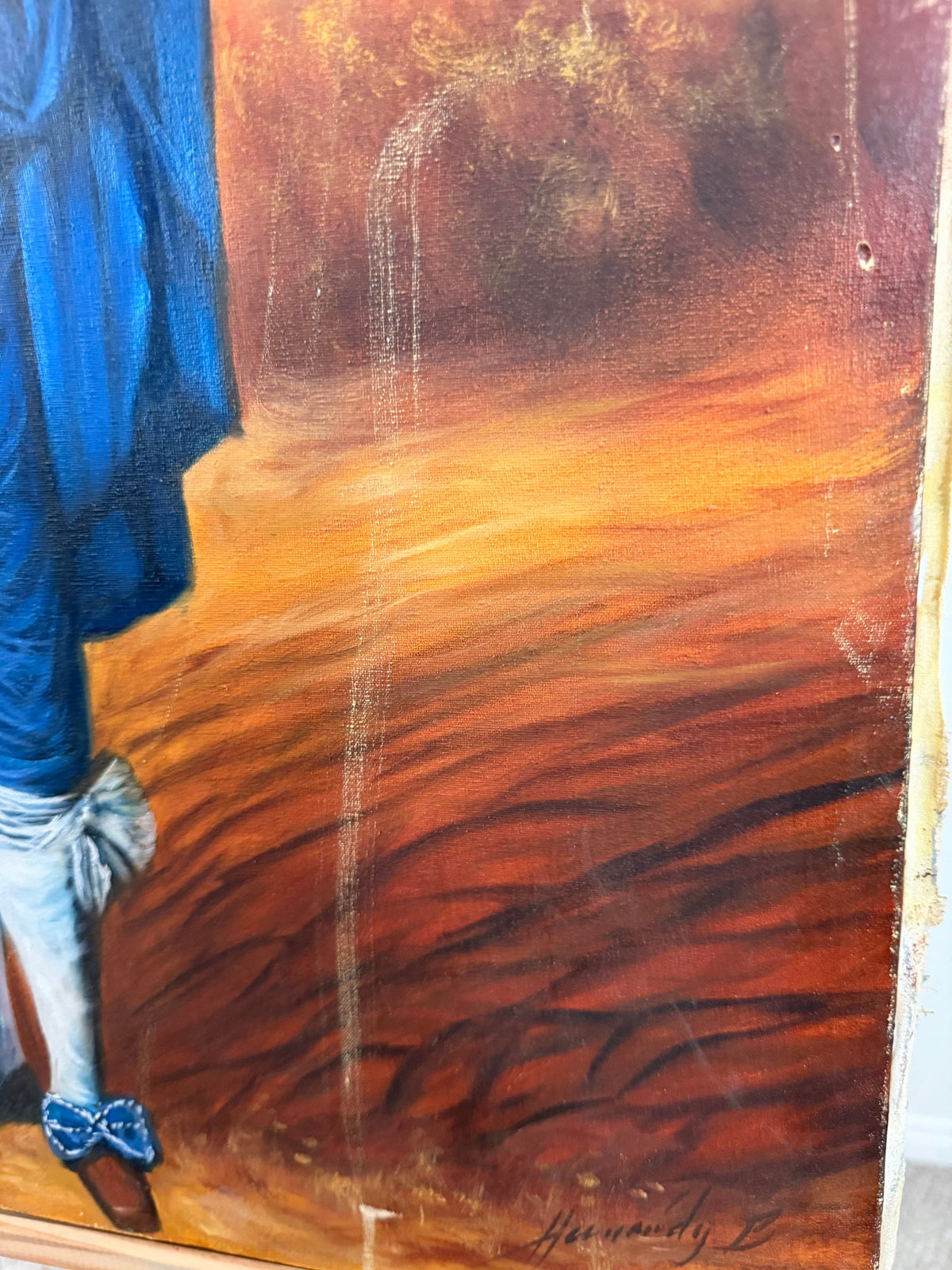 Blue Boy Oil Painting After Gainsborough, Signed, Unframed Canvas, 20 x 24 in