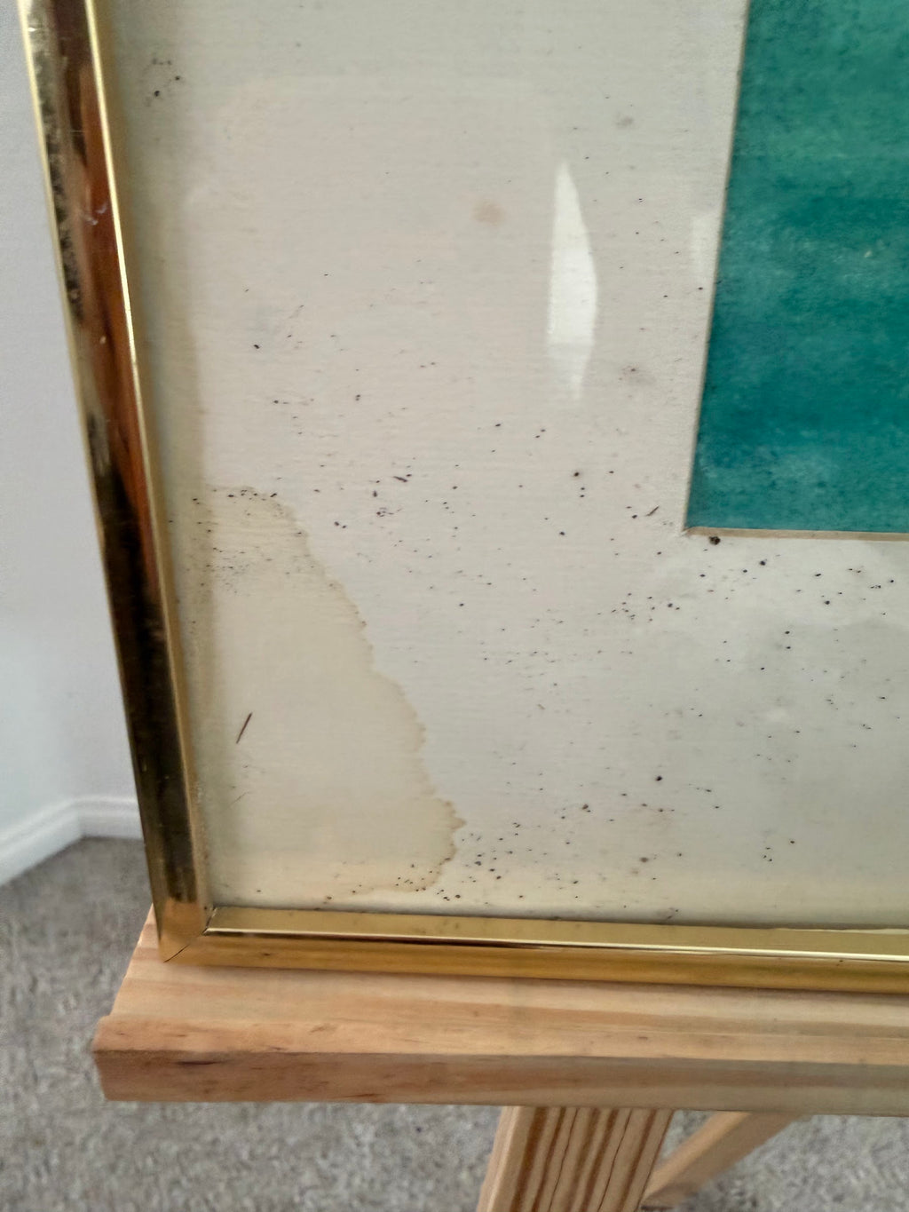 Original Coastal Seascape Painting, Turquoise Cove and Cliffs, Gold Frame, 20 x 16 in