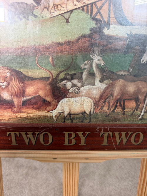 Two by Two Noah's Ark Print After Edward Hicks, Wood Frame with Title Plaque, 23 x 19.5 in