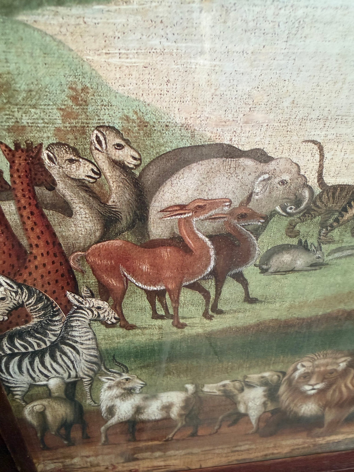 Two by Two Noah's Ark Print After Edward Hicks, Wood Frame with Title Plaque, 23 x 19.5 in