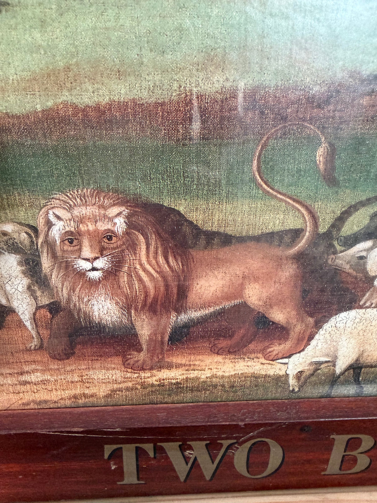 Two by Two Noah's Ark Print After Edward Hicks, Wood Frame with Title Plaque, 23 x 19.5 in