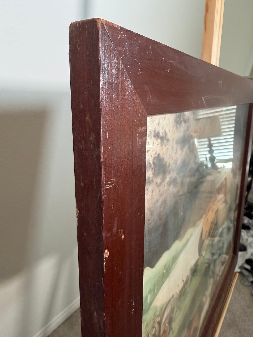 Two by Two Noah's Ark Print After Edward Hicks, Wood Frame with Title Plaque, 23 x 19.5 in