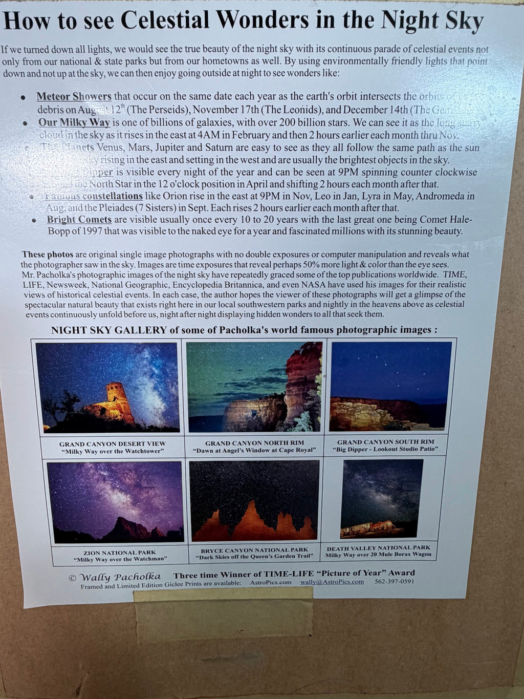 Wally Pacholka Signed Night Sky Photograph, Milky Way and Jupiter over Manzanar, Framed, 15 x 18 in