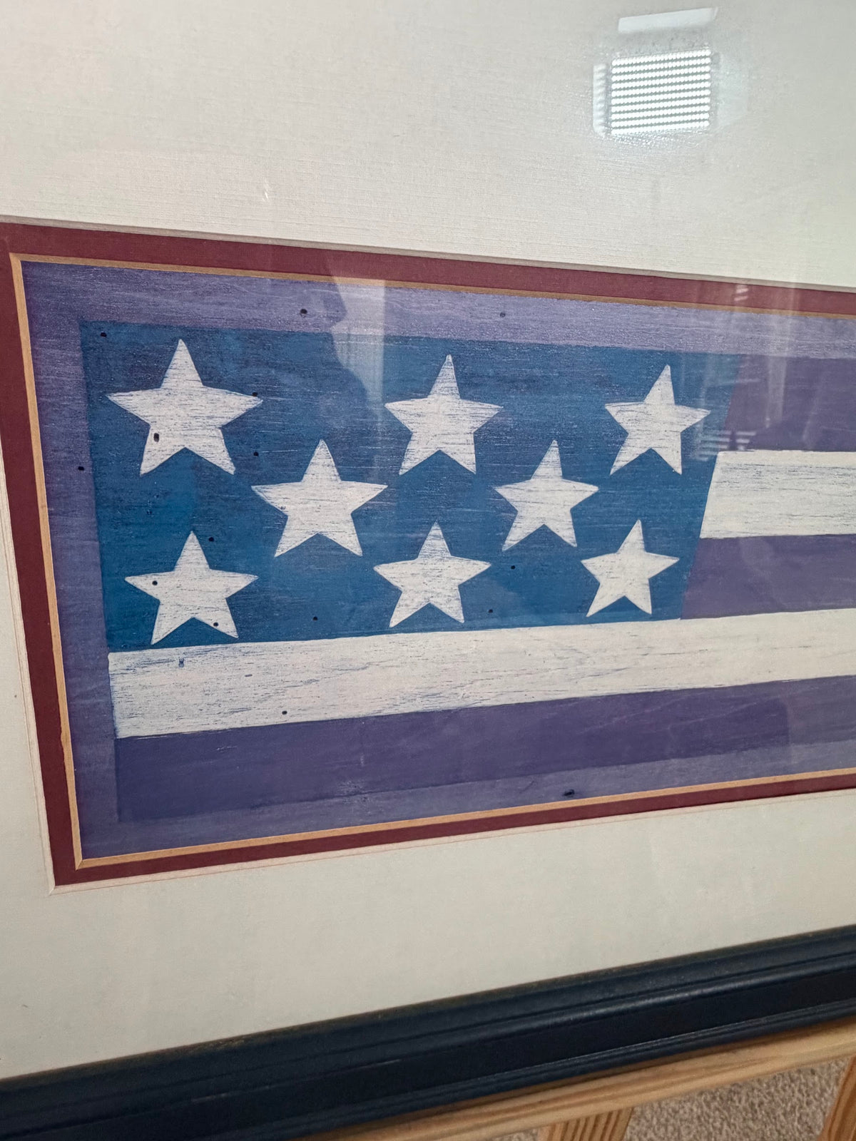 Lisa Seely American Flag Folk Art Print, Stars and Stripes, Matted and Framed, 25.5 x 15.5 in