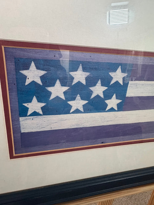 Lisa Seely American Flag Folk Art Print, Stars and Stripes, Matted and Framed, 25.5 x 15.5 in