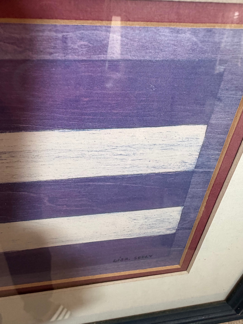 Lisa Seely American Flag Folk Art Print, Stars and Stripes, Matted and Framed, 25.5 x 15.5 in