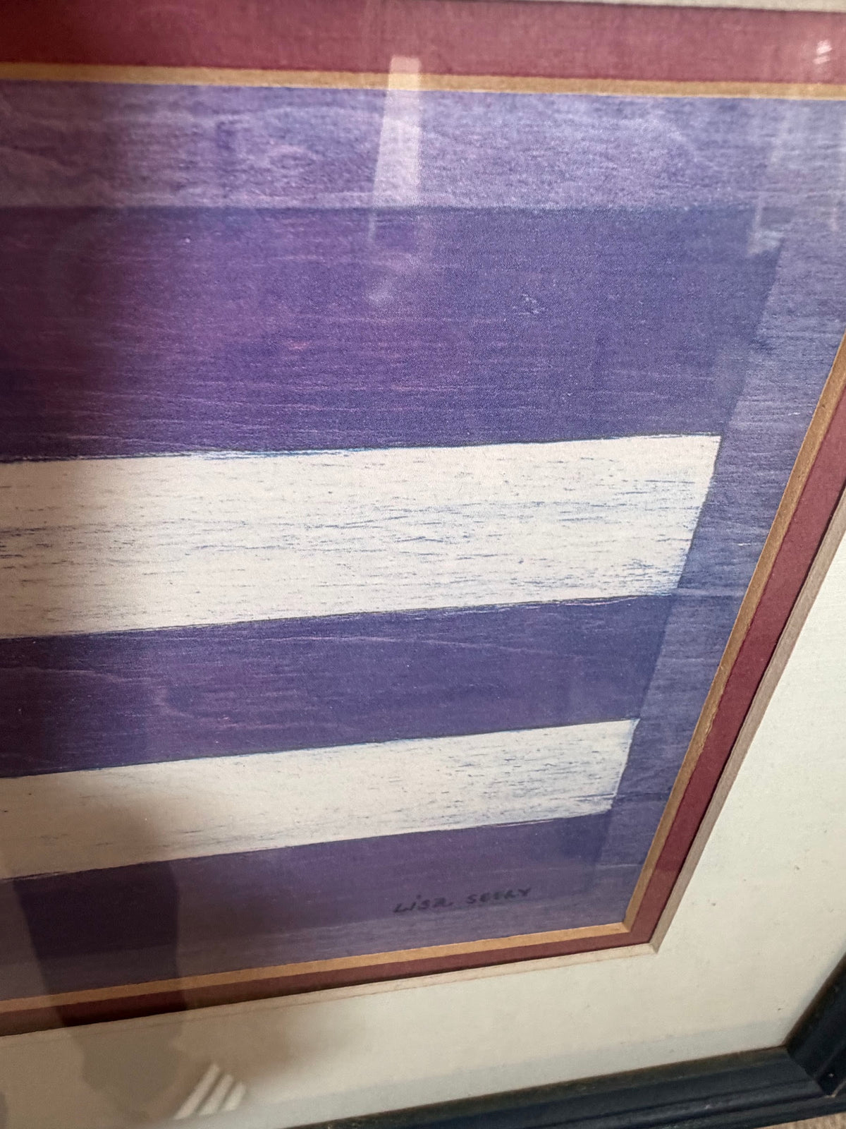 Lisa Seely American Flag Folk Art Print, Stars and Stripes, Matted and Framed, 25.5 x 15.5 in