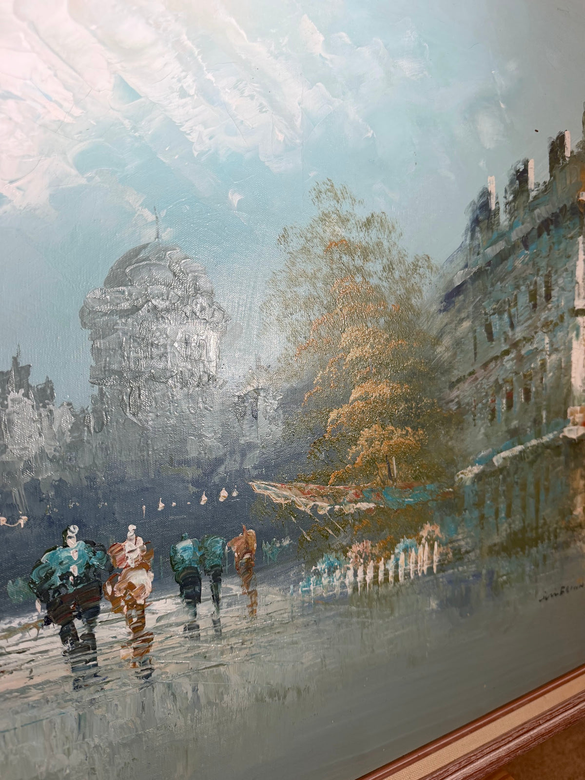 Large Parisian Street Scene Oil Painting, Signed Jim Brown, Framed, 41 x 29 in