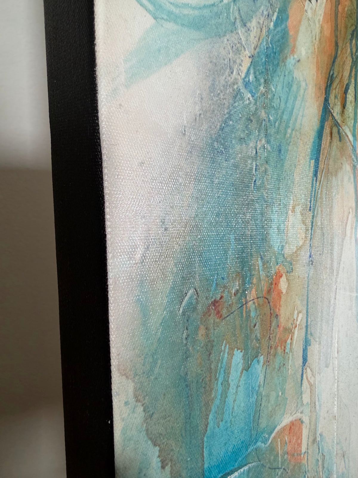 Large Abstract Horse Portrait on Canvas, Turquoise and Rust Drip Style, 32 x 47 in