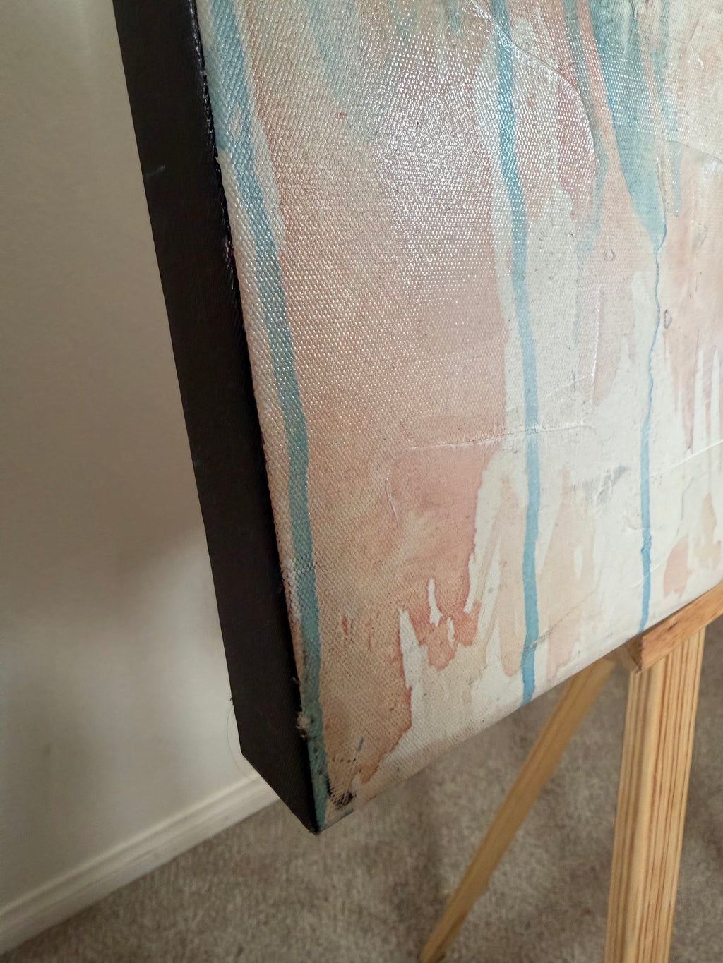 Large Abstract Horse Portrait on Canvas, Turquoise and Rust Drip Style, 32 x 47 in