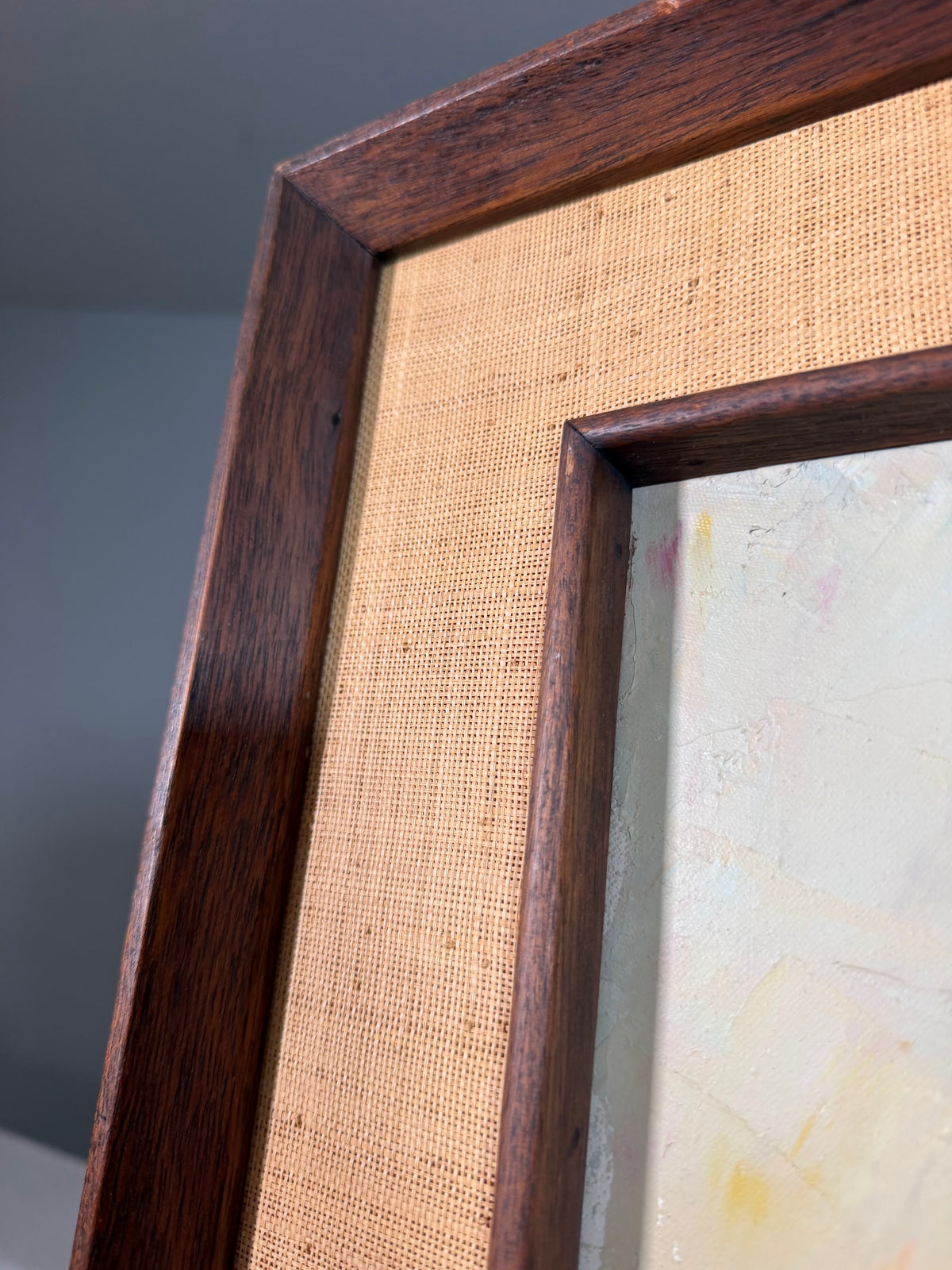 Lot 1024: Mid Century Impasto Oil Painting, Fishing Boats at Sunset, Signed Cavite City P.I., Walnut and Burlap Frame, 41 x 31 in