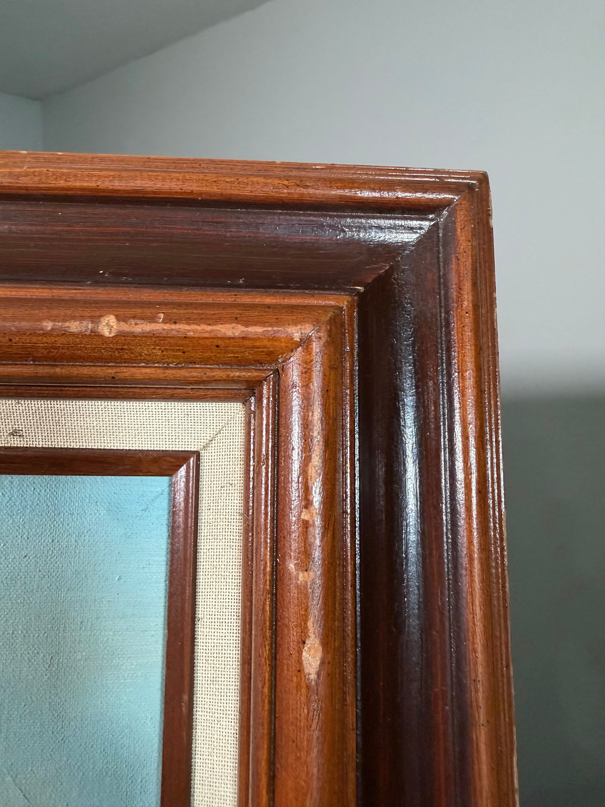 Lot 1025: Harbor Oil Painting, Fishing Boats and Old Waterfront Buildings, Signed Karlson, Walnut Frame with Linen Liner, 43 x 31 in