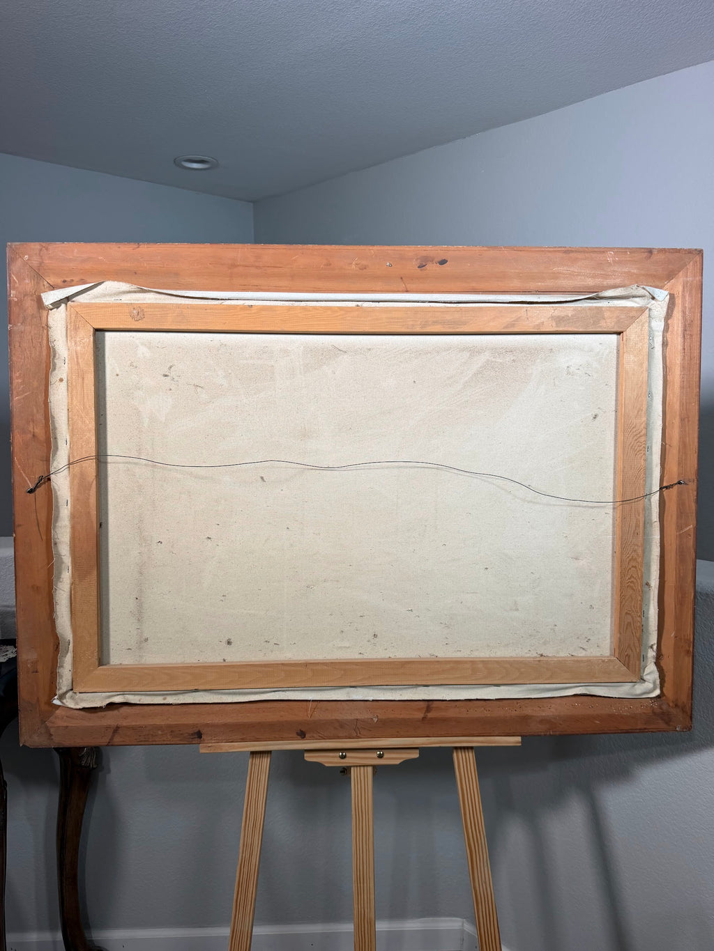 Lot 1025: Harbor Oil Painting, Fishing Boats and Old Waterfront Buildings, Signed Karlson, Walnut Frame with Linen Liner, 43 x 31 in