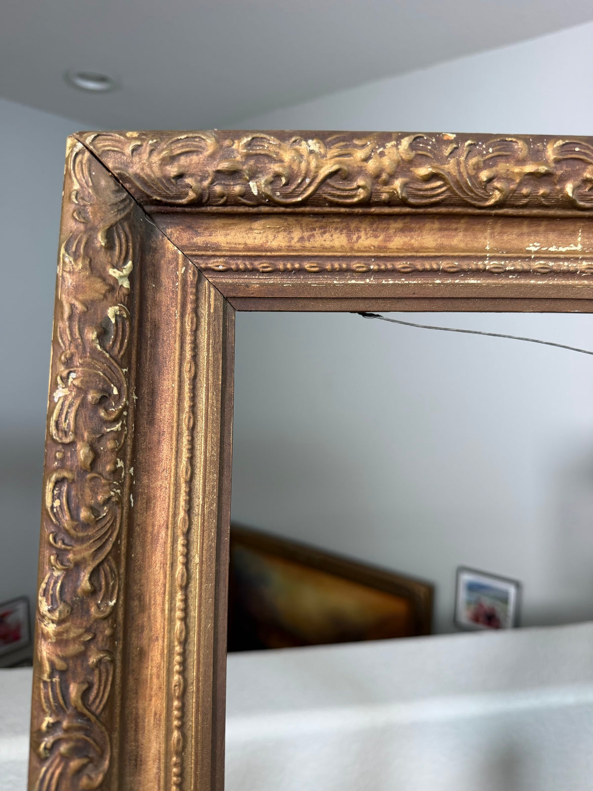 Lot 1026: Ornate Gold Picture Frame, Raised Scrollwork with Antiqued Finish, Empty, Vintage